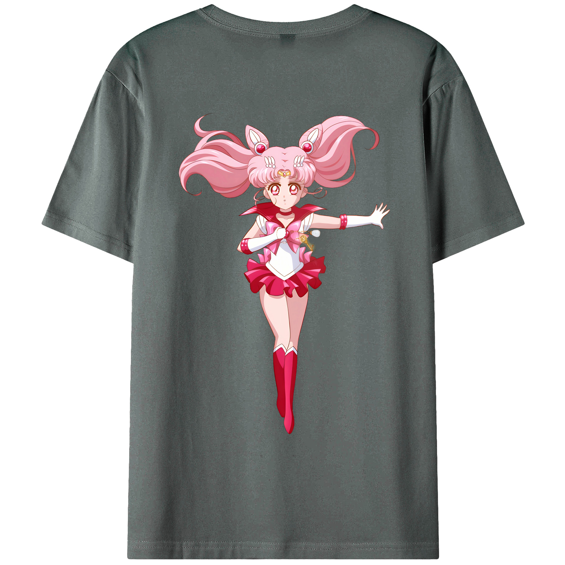 （画像用） 美少女戦士セーラームーン ちびうさ Sailor Moon Chibiusa Tsukino Usagi Small Lady Serenity 綿100％ メンズ半袖Tシャツ（バックプリント） 通気性